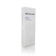 A box of Revolax Deep, a cosmetic gel product used for volume enhancement and shaping the face. Dermal filler for facial rebalancing and augmentation. Perfect for chin and cheek filler.