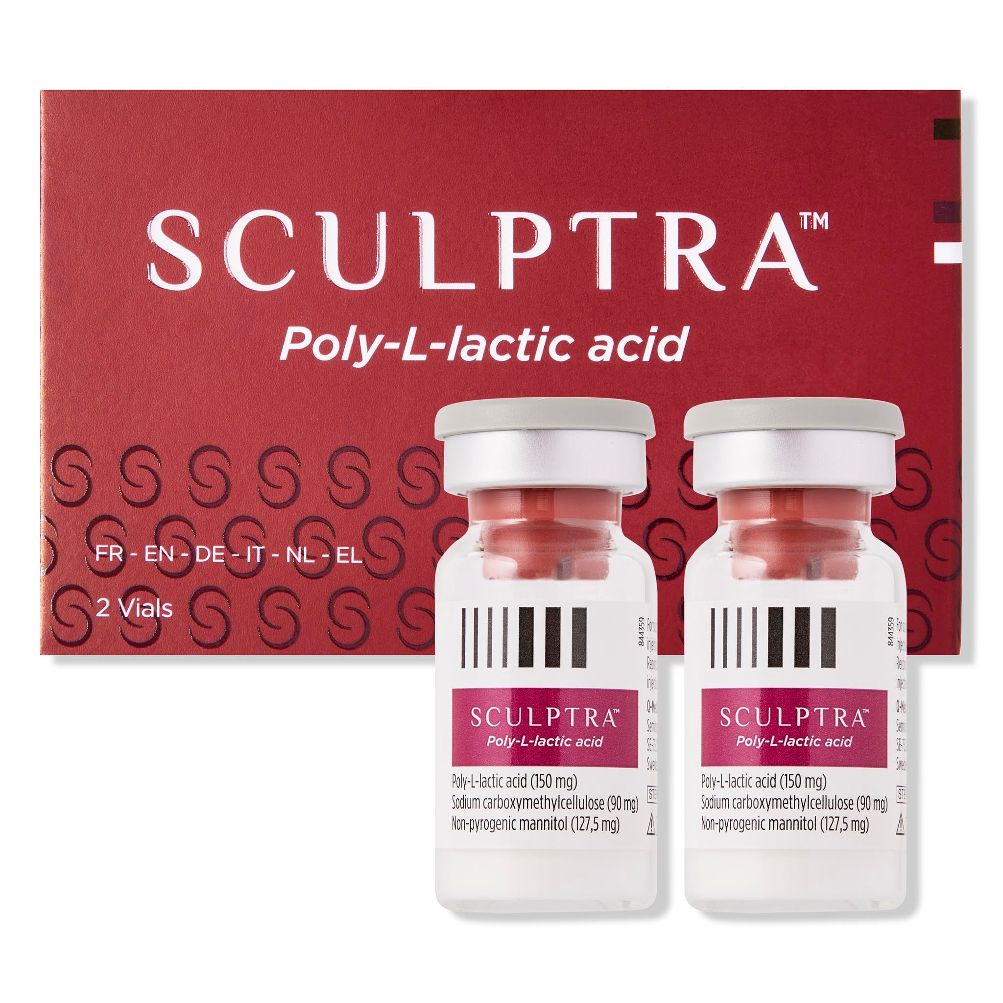 Sculptra Display. PLLA vials for facial rejuvenation and collagen stimulation.