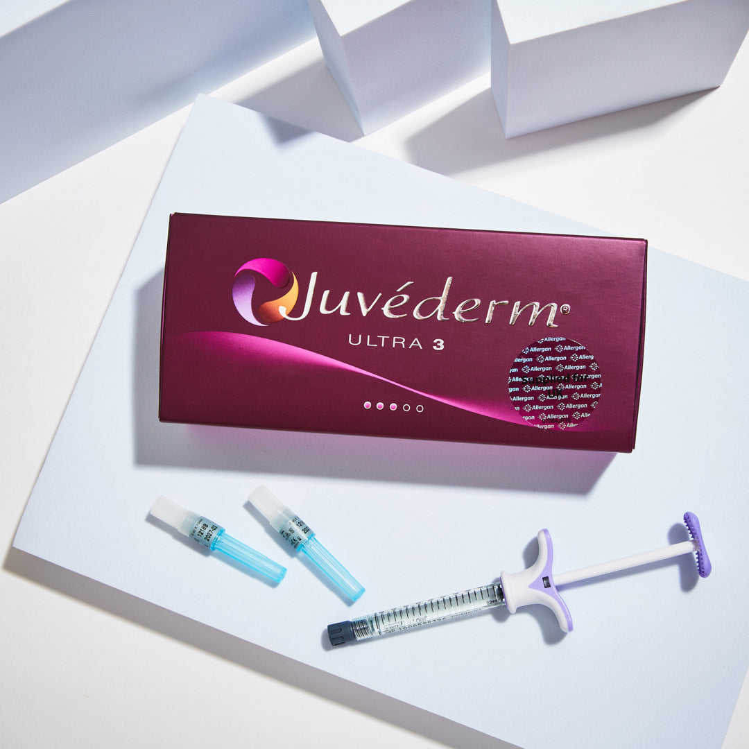 Juverderm Ultra 3 display. Hyaluronic acid dermal filler for deep injection, lip enhancement or facial augmentation.