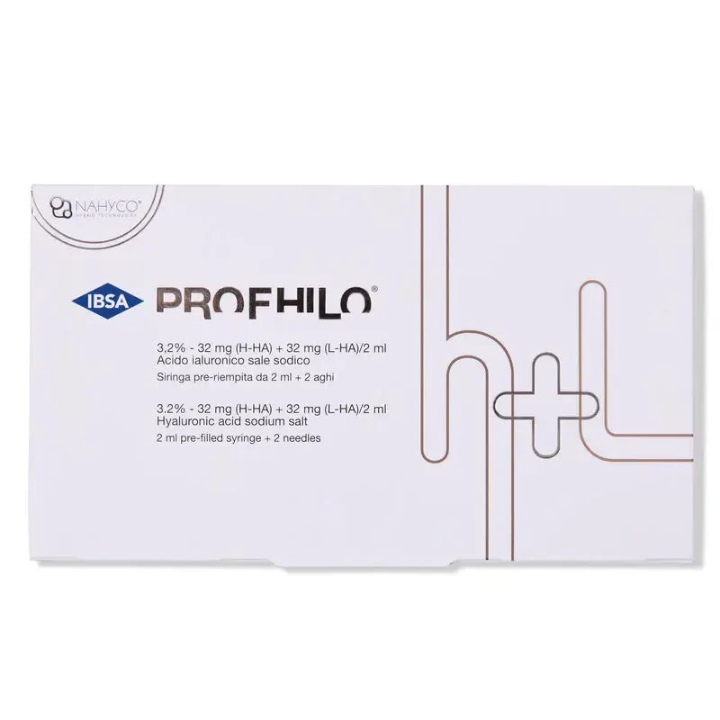 IBSA ProFhilo packaging on a white background. Skin booster for improved skin texture and hydration. 